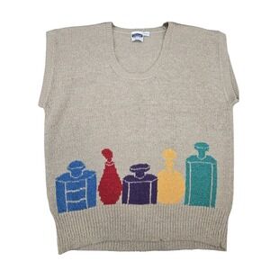 VTG Catalina Brown Knit Pullover Sweater Artsy Acrylic Perfume Colorful  L